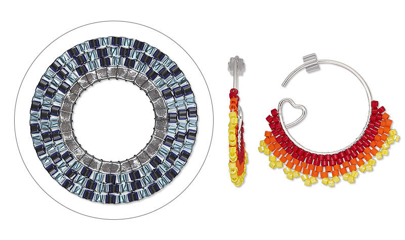 Hoop earrings using the circular brick stitch